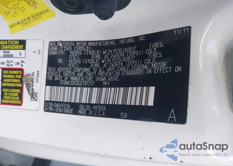 2012 Toyota Sienna Le V6 8 Passenger z USA, uszkodzony, nr VIN 5TDKK3DCXCS197317